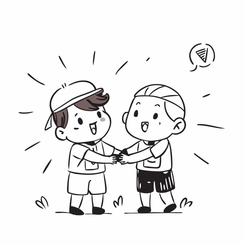 Childhood friends reuniting at a summer camp concept as Childhood friends reuniting blended with a summer camp scene symbolizing the nostalgia and joy of reuniting at a childhood l Dynamics vector