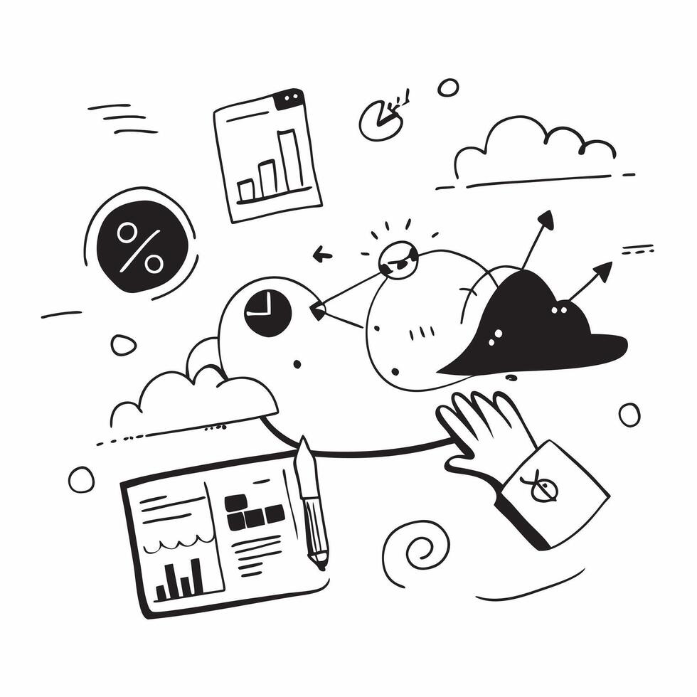 Cloud based analytics and big data with data visualization symbols concept as icon illustration of cloud based analytics and big data with various data visualization symbols such Dynamics vector