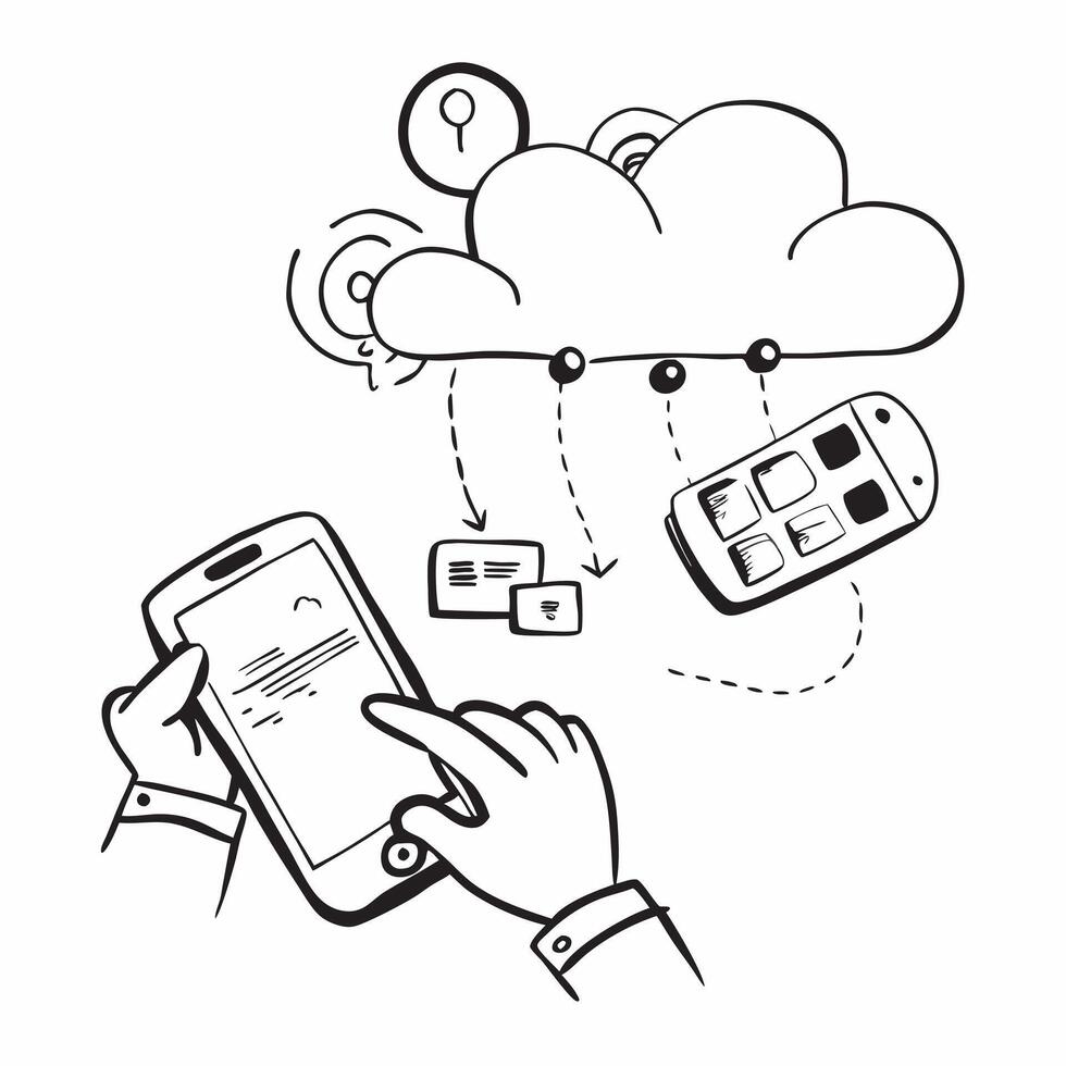 Cloud computing and mobile technology with smartphone and cloud icons concept as icon illustration of cloud computing integrated with mobile technology featuring smartphone and c Dynamics vector
