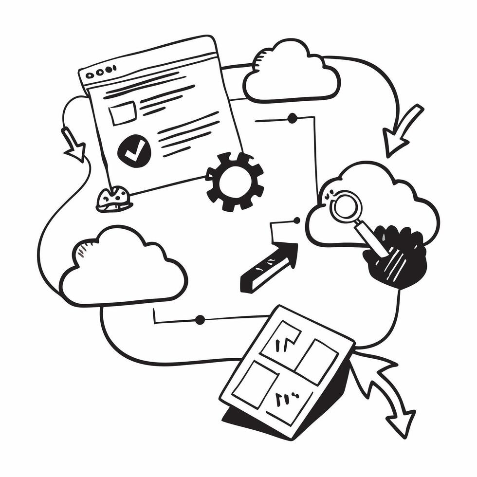 Cloud based application development with coding symbols concept as icon illustration of cloud based application development featuring coding symbols and tools highlighting the ef Dynamics vector