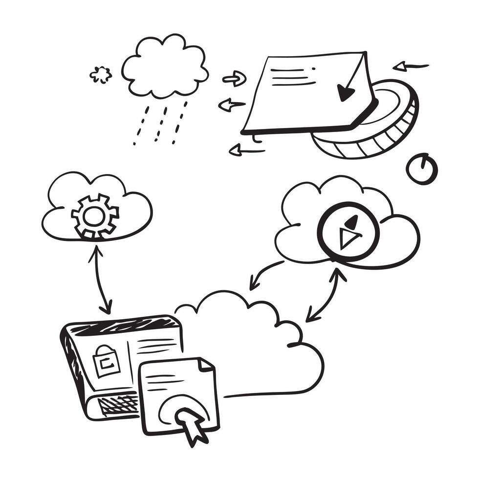 Cloud computing integration with legacy systems and cloud symbols concept as illustration showing the integration of cloud computing with legacy systems using cloud symbols Dynamics vector
