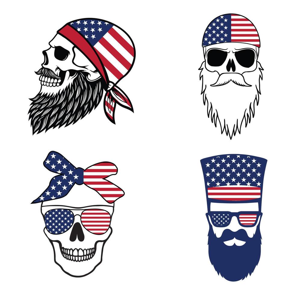 Set of Custom Beard and Mustache with American Flag Art vector
