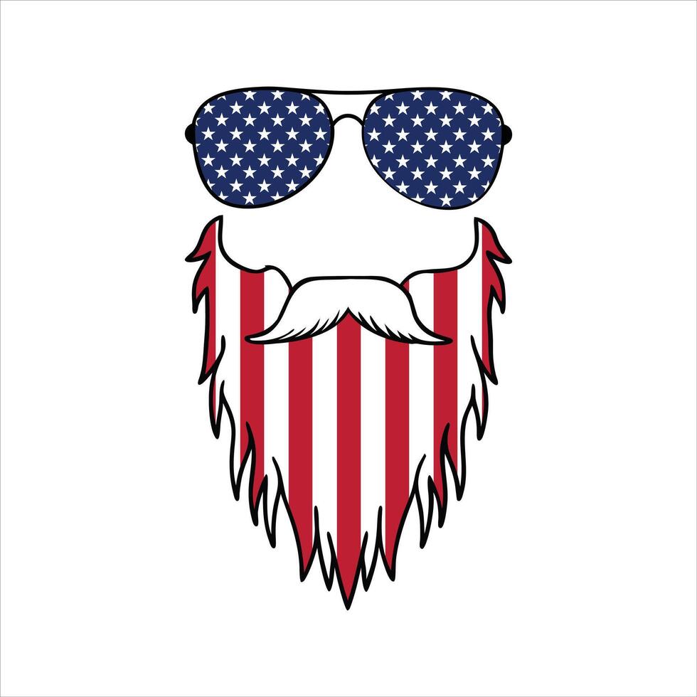 Bold American Flag Themed Beard and Mustache Design vector