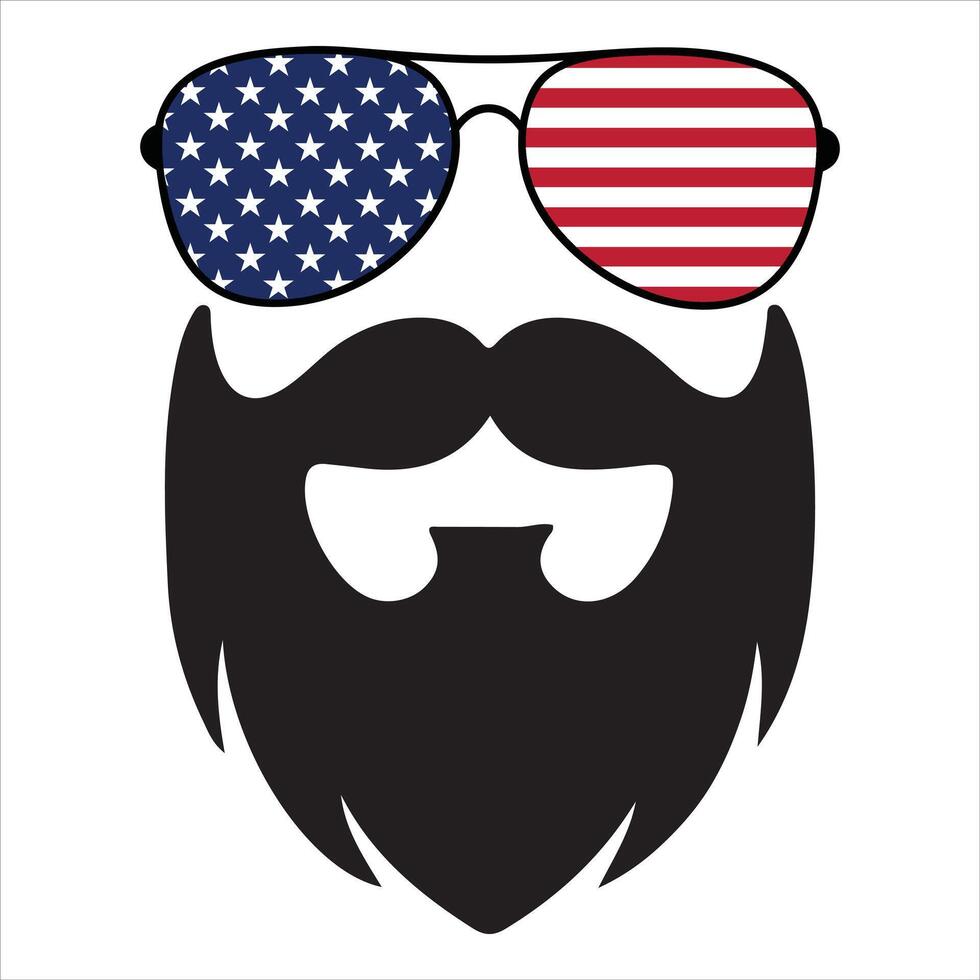 Bold American Flag Mustache with Beard Design vector