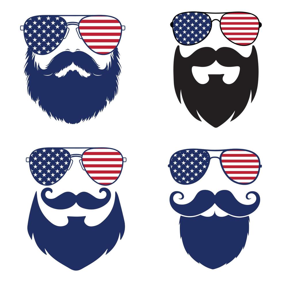 American Flag Beard and Mustache Design Concept Bundle vector