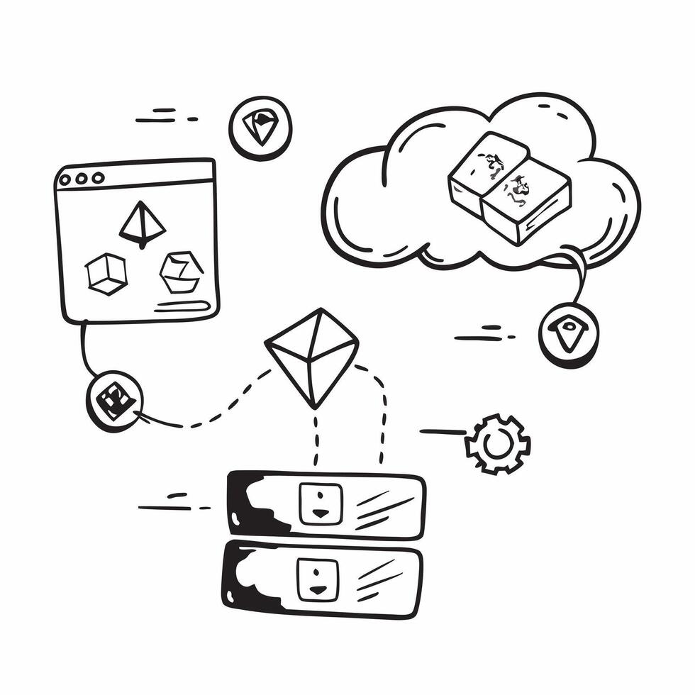 Cloud computing with blockchain integration and blockchain icons concept as illustration of cloud computing integrated with blockchain technology featuring blockchain icons Dynamics vector