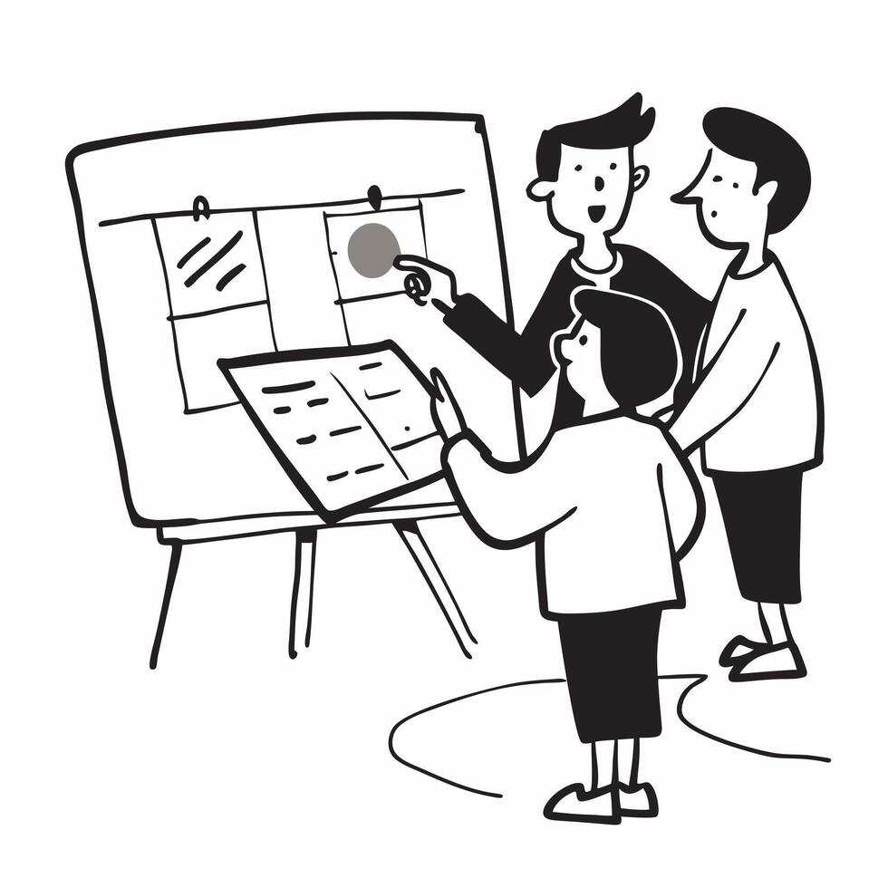 Colleagues discussing business strategy in a conference room concept as A illustration of colleagues discussing business strategy in a conference room utilizing a 3 color pa Dynamics vector