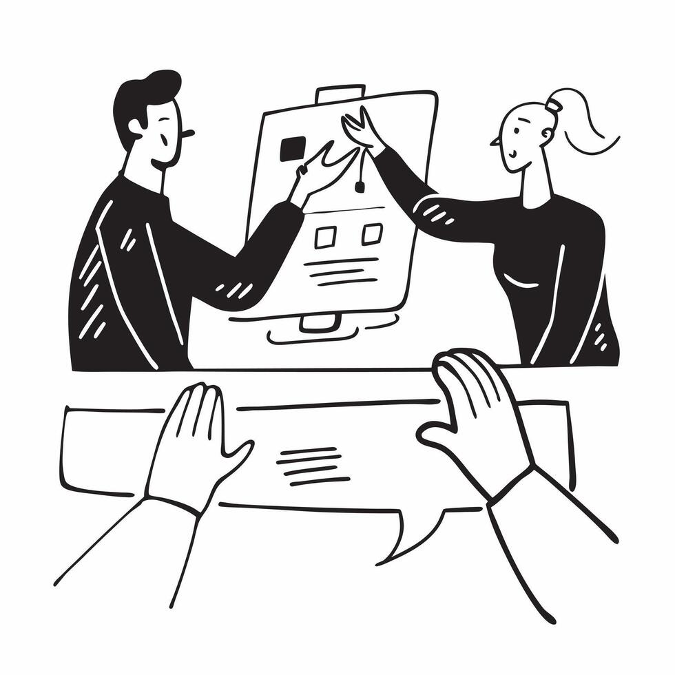 Colleagues in a brainstorming session in a creative office concept as A illustration of colleagues in a brainstorming session in a creative office using a 3 color palette to Dynamics vector