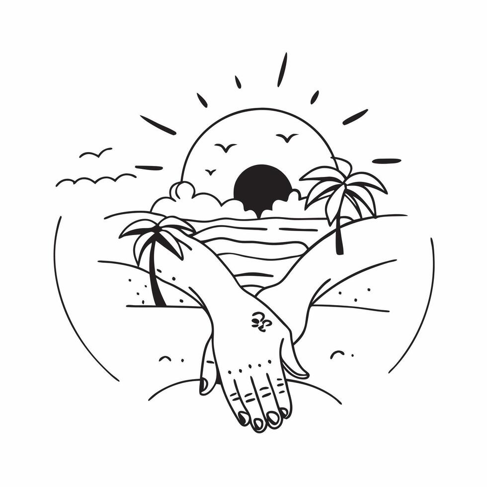 Couple holding hands with a sunset beach concept as A couple holding hands combined with a sunset beach symbolizing romantic reunions and serene moments Perfect for romantic and t Dynamics vector