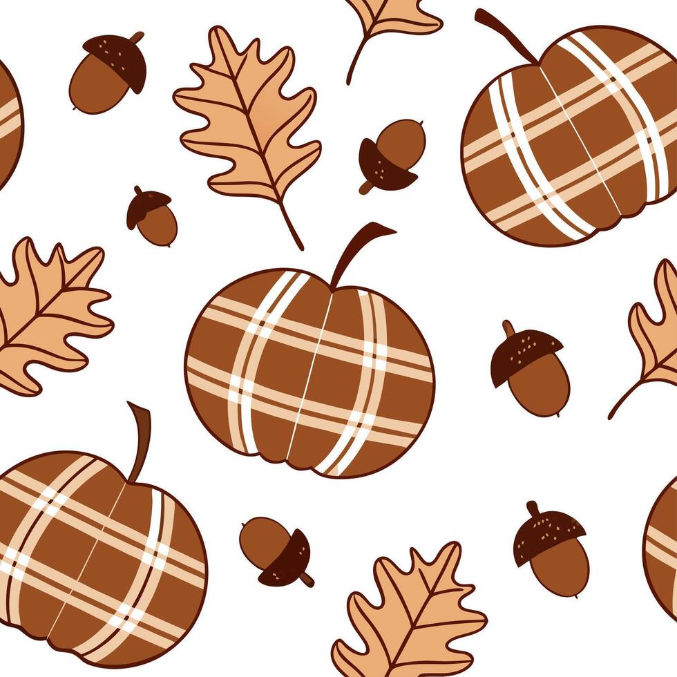 Cozy autumn seamless pattern with plaid pumpkins and acorns for a comfortable fall vibe concept as Comfortable autumn pattern with plaid pumpkins and acorns perfect for a cozy fall Dynamics vector