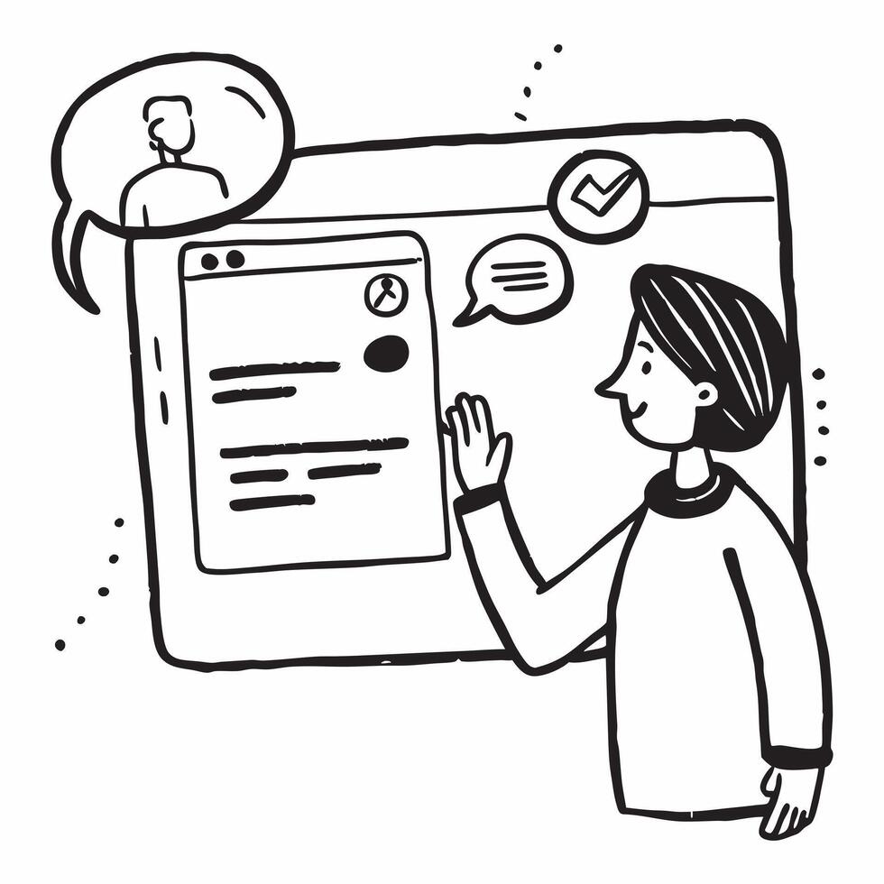 Customer service rep with chat overlay concept as A customer service representatives profile blended with a chat screen symbolizing support and communication in answering FAQs Ide Dynamics vector
