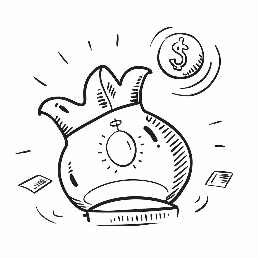 Doodle line icon of a money bag concept as A doodle line icon of a money bag representing finance wealth and business success ideal for financial and profit themed visuals in Phot Dynamics vector