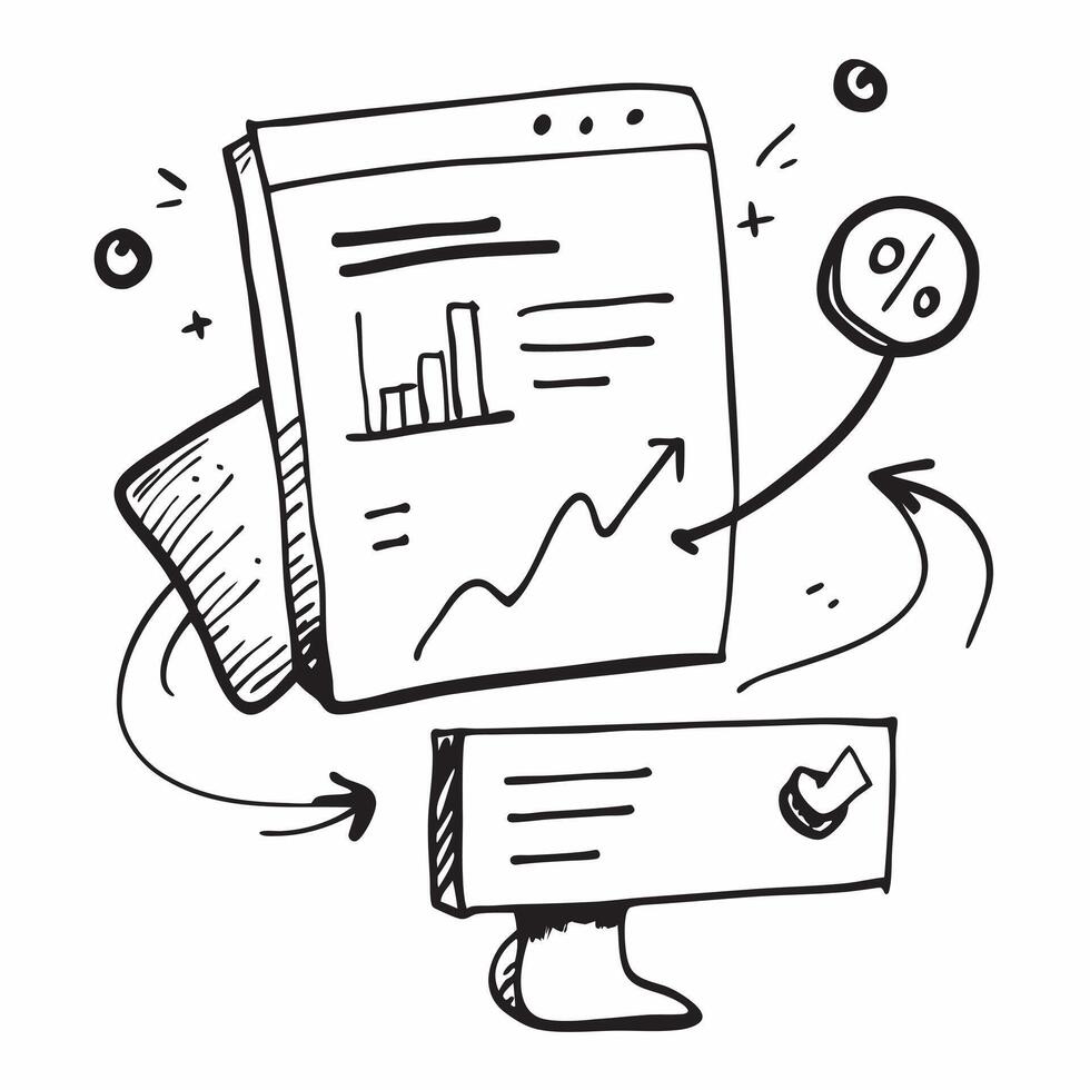 Doodle line icon of a presentation screen concept as A doodle line icon of a presentation screen representing presentations business meetings and professional discussions ideal for Dynamics vector