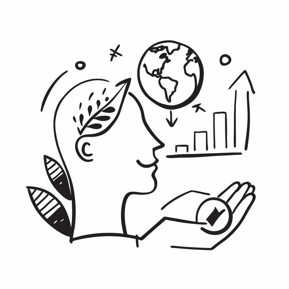 Economist with sustainable economy chart concept as An economists profile blended with a sustainable economy chart symbolizing hope and strategies for a green economy Perfect for Dynamics vector