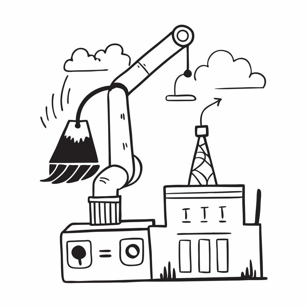 Electric crane and factory layout concept as An electric crane paired with a factory layout representing eco friendly construction solutions in manufacturing ideal for clean and is Dynamics vector