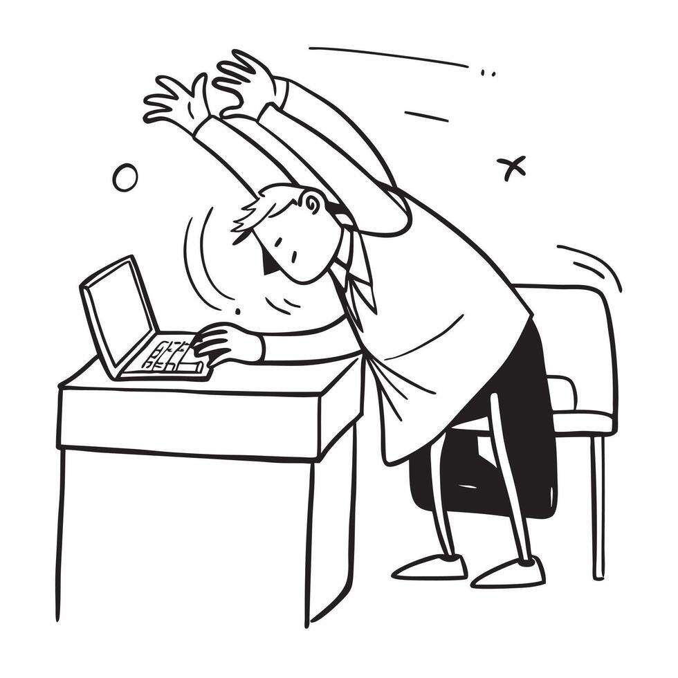 Employee stretching at desk concept as An employees profile blended with a stretching scene symbolizing physical relaxation and rejuvenation in the workplace Ideal for wellness an Dynamics vector