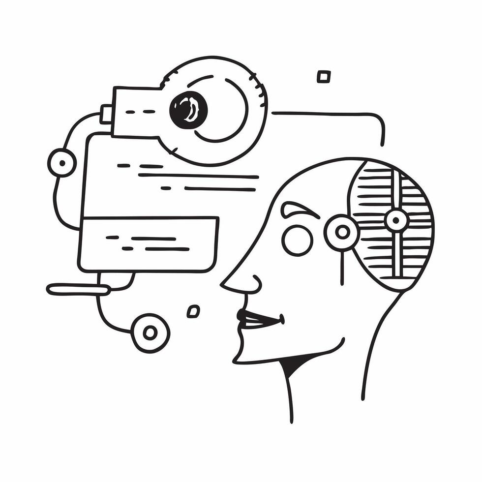 Engineer with AI computer vision concept as An engineers profile blended with AI computer vision representing AIs role in visual data analysis and automation Ideal for tech and in Dynamics vector