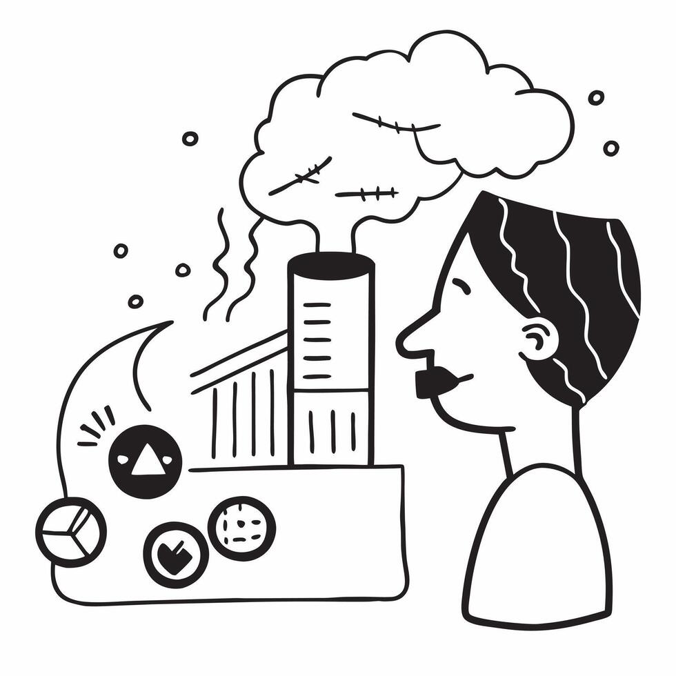 Environmental analyst with emissions data concept as An environmental analysts profile blended with emissions data symbolizing the focus on sustainability and environmental impact Dynamics vector