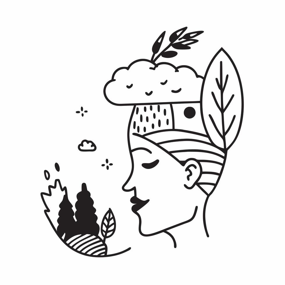 Environmentalist with forest scene concept as An environmentalists profile combined with a forest scene symbolizing hope for environmental conservation and sustainability Ideal fo Dynamics vector