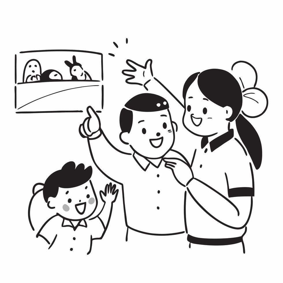 Family enjoying a day at the zoo concept as A family enjoys a fun day at the zoo learning about animals and bonding Great for family and educational travel ads in Photo Stock Con Dynamics vector