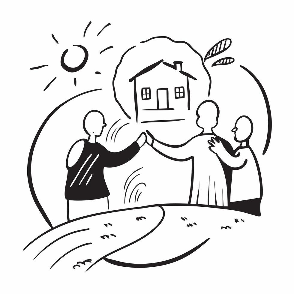 Family reuniting at a countryside cottage concept as A family reuniting blended with a countryside cottage symbolizing the warmth and togetherness of family gatherings Ideal for t Dynamics vector