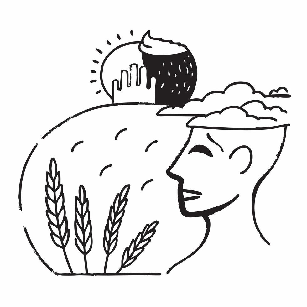 Farmer with drought stricken field concept as A farmers profile blended with a drought stricken field symbolizing the effects of climate change on agriculture Perfect for environm Dynamics vector