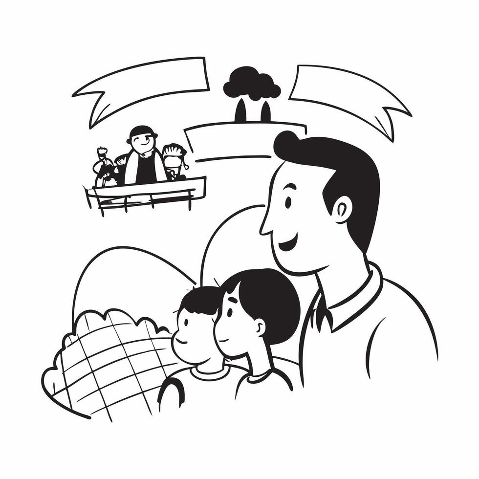 Father with kids at a zoo concept as A fathers profile combined with kids at a zoo representing educational and engaging parenting Perfect for travel and family ads in Photo Stoc Dynamics vector