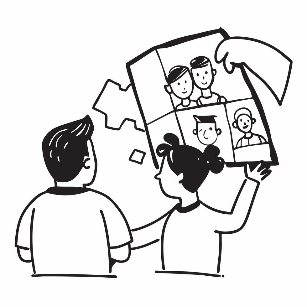 Father with kids doing a puzzle concept as A fathers profile combined with kids doing a puzzle representing engaging and supportive parenting Perfect for family and lifestyle ads Dynamics vector