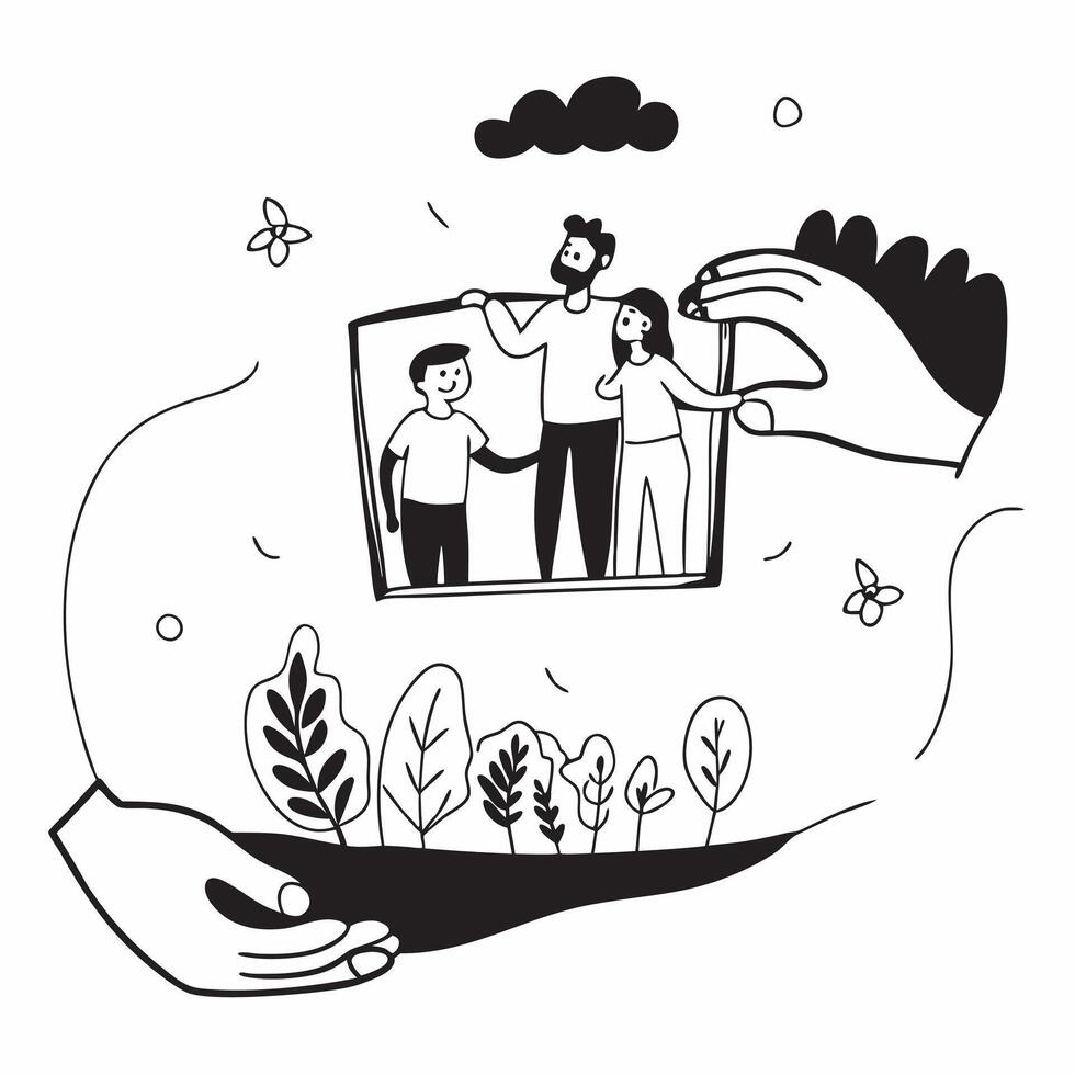 Father with kids in a garden concept as A fathers profile blended with kids in a garden symbolizing nurturing and environmentally conscious parenting Ideal for eco friendly and fa Dynamics vector
