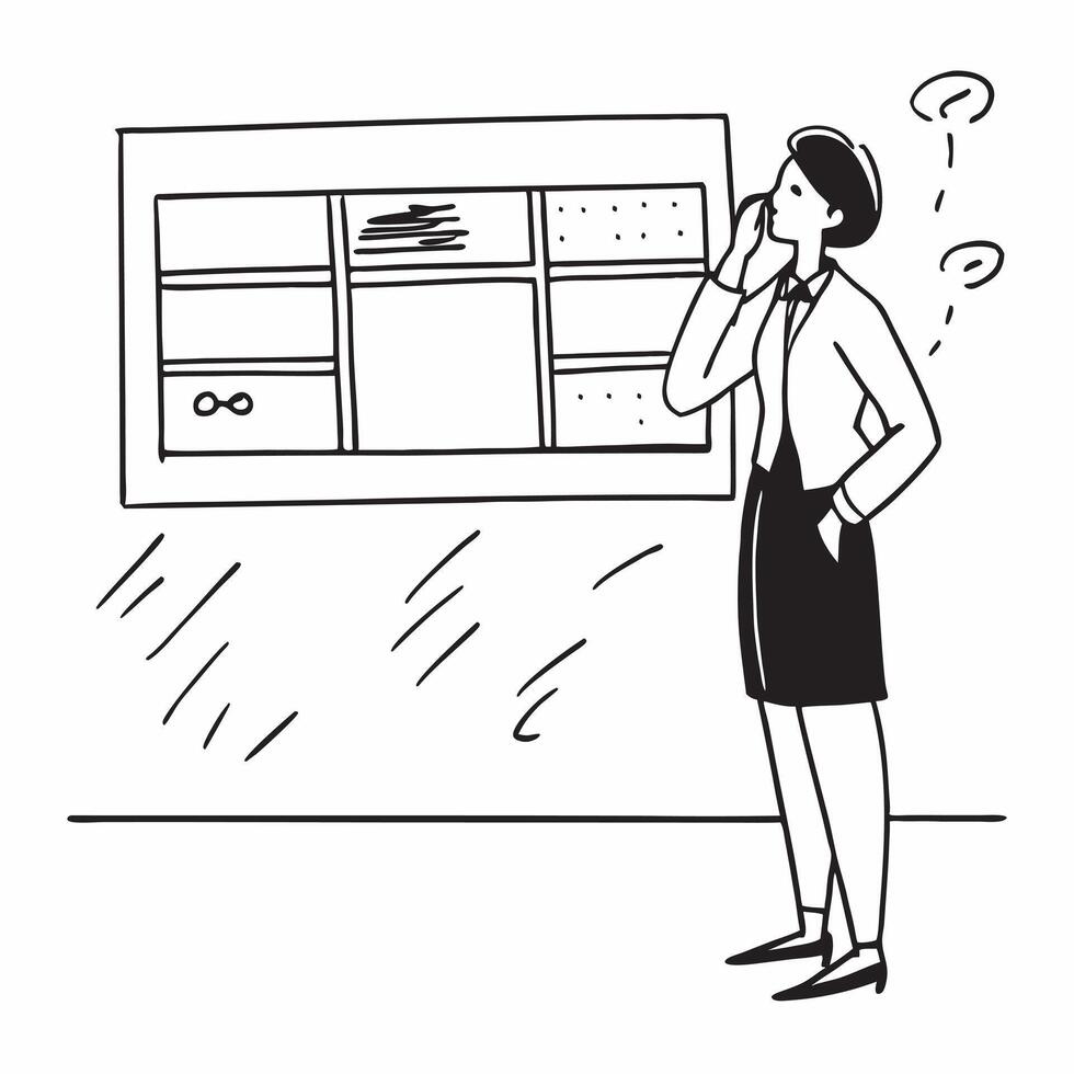 Female executive looking out of a window appearing thoughtful concept as A female executive standing by a large window looking out thoughtfully with a concerned expression indicati Dynamics vector