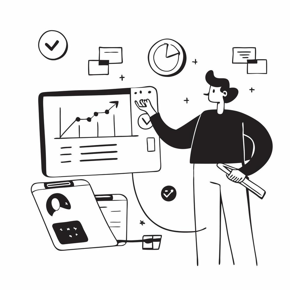 Financial analyst using AI tools for stock valuation concept as A financial analyst in a modern office using AI tools on a laptop for stock valuation highlighting technology and in Dynamics vector