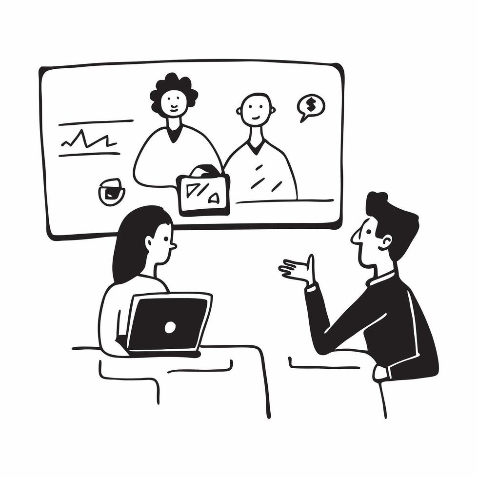 Financial planner conducting a hybrid client meeting concept as A financial planner conducting a hybrid client meeting with clients in the office and joining remotely highlighting Dynamics vector