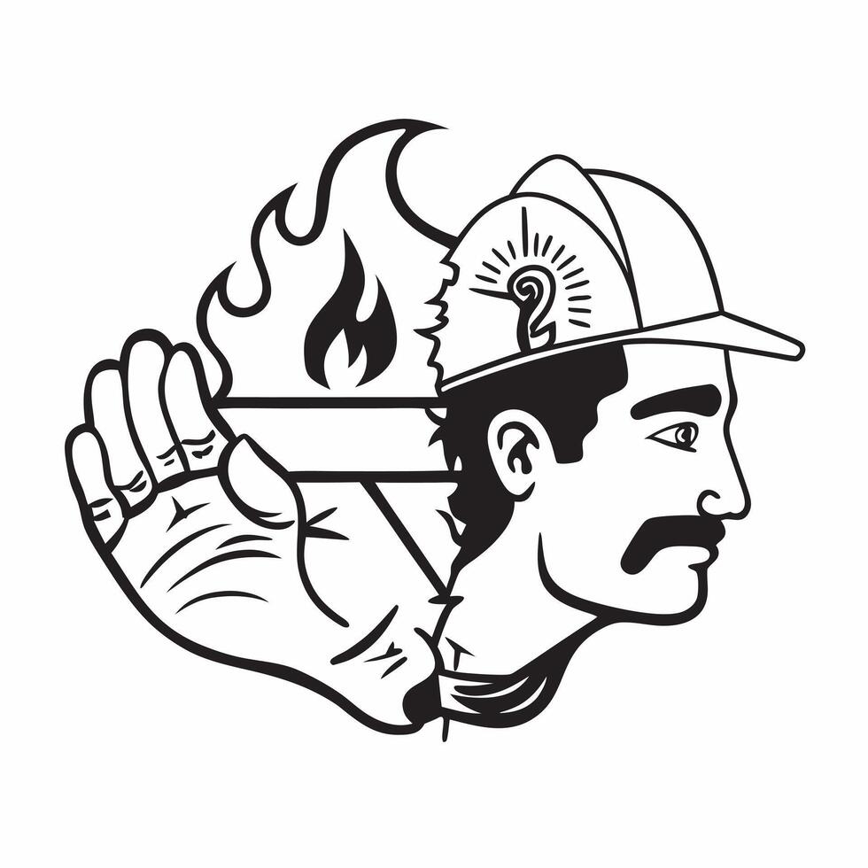 Firefighter double exposure with fire truck concept as A firefighters profile combined with a fire truck symbolizing emergency response responsibility and bravery Ideal for public Dynamics vector