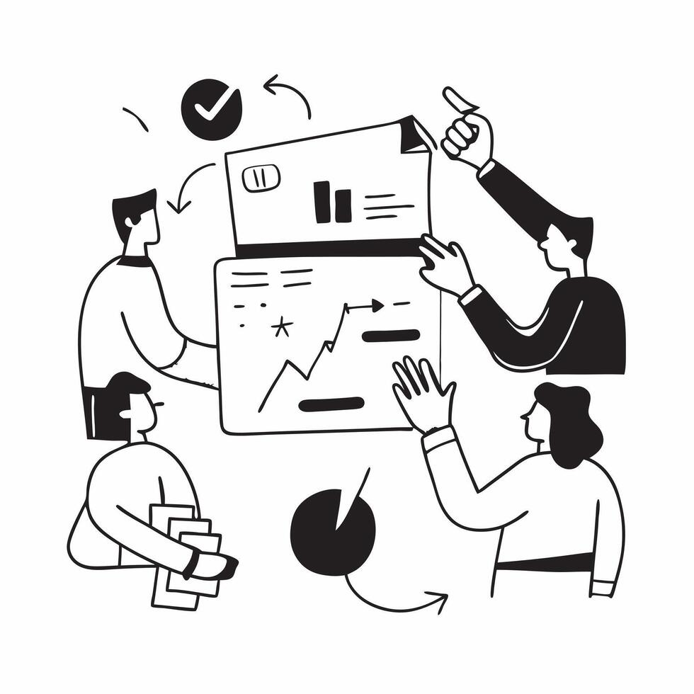 Flat design as Business team collaborating in a modern office using digital tools concept as A icon illustration of a business team in a modern office collaborating using digital Dynamics Set 6 vector