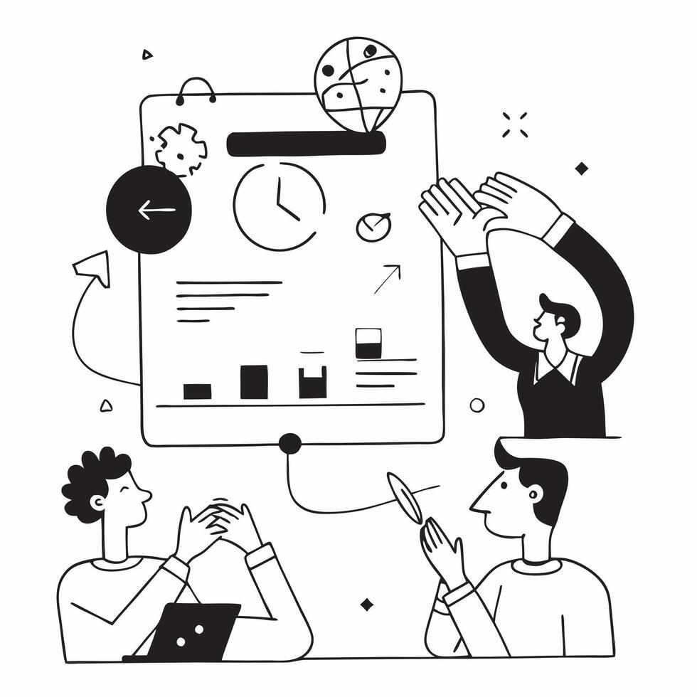 Flat design as Business team collaborating in a modern office using digital tools concept as A icon illustration of a business team in a modern office collaborating using digital Dynamics Set 5 vector