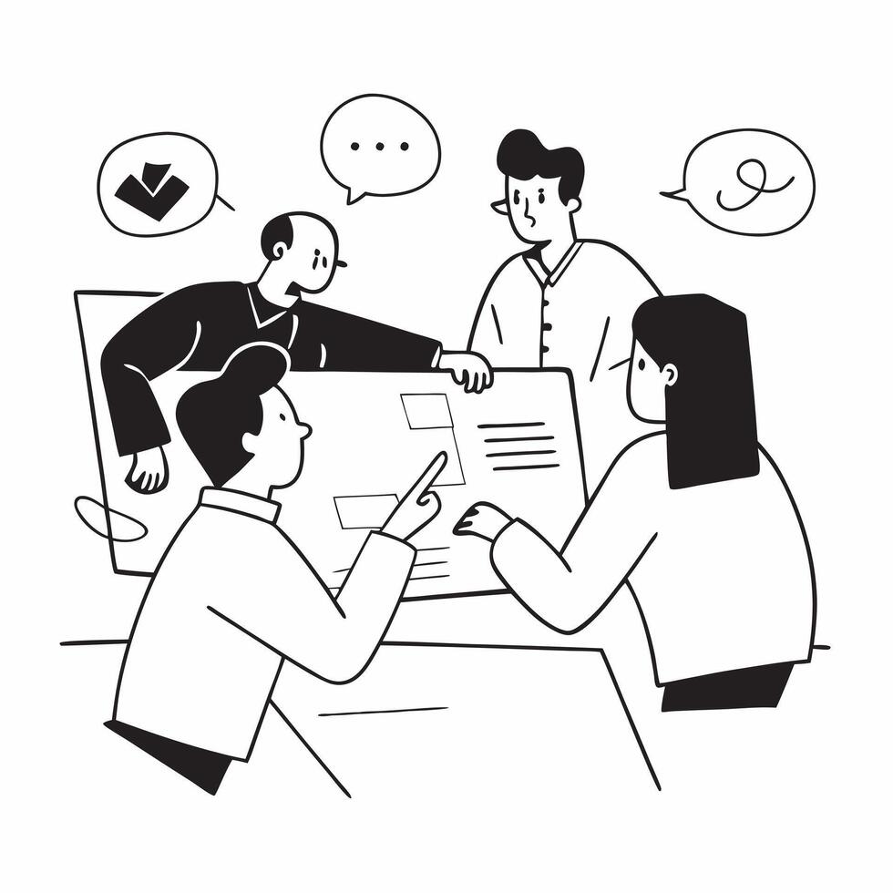 Flat design as Business team having a meeting in a modern office concept as A icon illustration of a business team having a meeting in a modern office using a 3 color tone to hig Dynamics vector