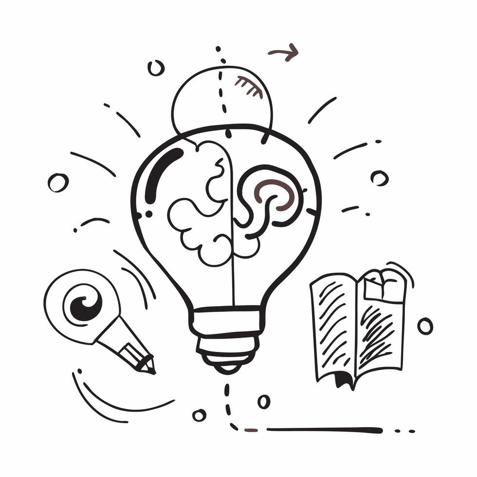 Flat design as Doodle line icon of a lightbulb concept as A doodle line icon of a lightbulb symbolizing ideas creativity and innovation perfect for business brainstorming and creat Dynamics vector