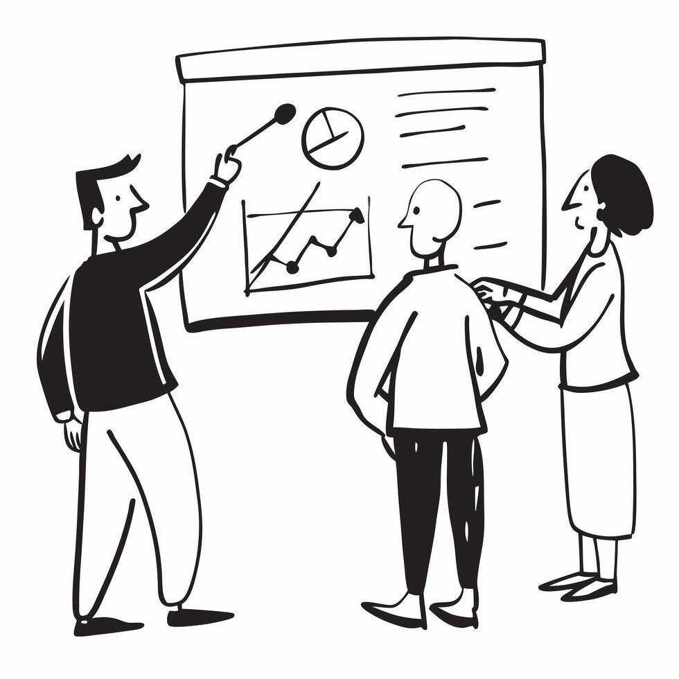 Flat design as Executives reviewing company performance in a board meeting concept as A icon illustration of executives reviewing company performance in a board meeting using a 3 Dynamics vector