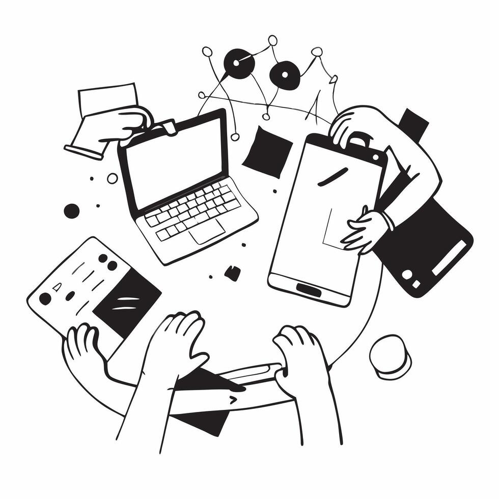 Flat design as Marketing team collaborating on a product launch concept as A icon illustration of a marketing team collaborating on a product launch using digital tools and chart Dynamics Set 3 vector