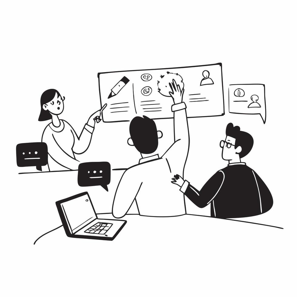 Flat design as Project manager leading a hybrid meeting concept as A icon illustration of a project manager leading a hybrid meeting with both onsite and remote participants usin Dynamics vector