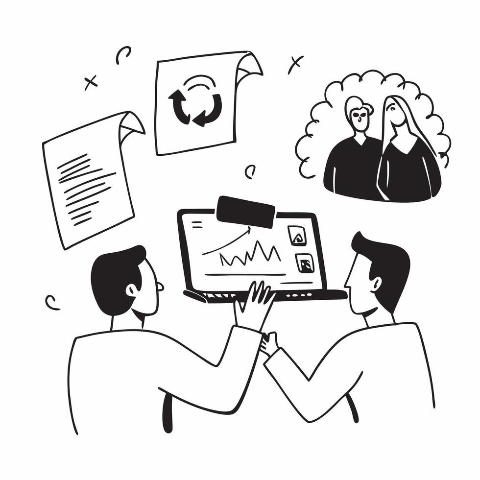 Flat design as Sales team collaborating in a virtual meeting concept as A icon illustration of a sales team collaborating in a virtual meeting using conferencing tools with Dynamics vector