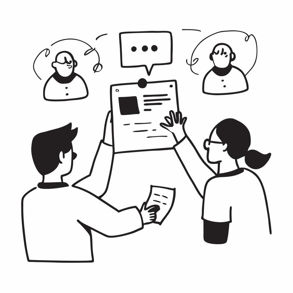 Flat design as Team discussing customer feedback in a business meeting concept as A illustration of a team discussing customer feedback in a business meeting using a 3 color Dynamics vector