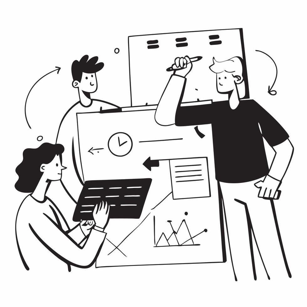 Flat design as Team members collaborating on a project plan concept as A illustration of team members collaborating on a project plan in a modern workspace using a 3 color t Dynamics vector