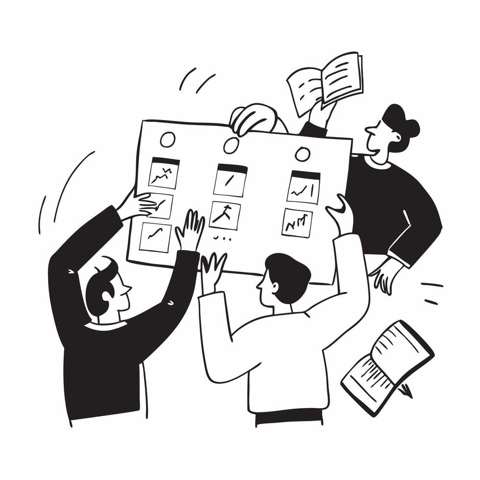 Flat design as Team members collaborating on a project plan concept as A illustration of team members collaborating on a project plan in a modern workspace using a 3 color t Dynamics Set 2 vector