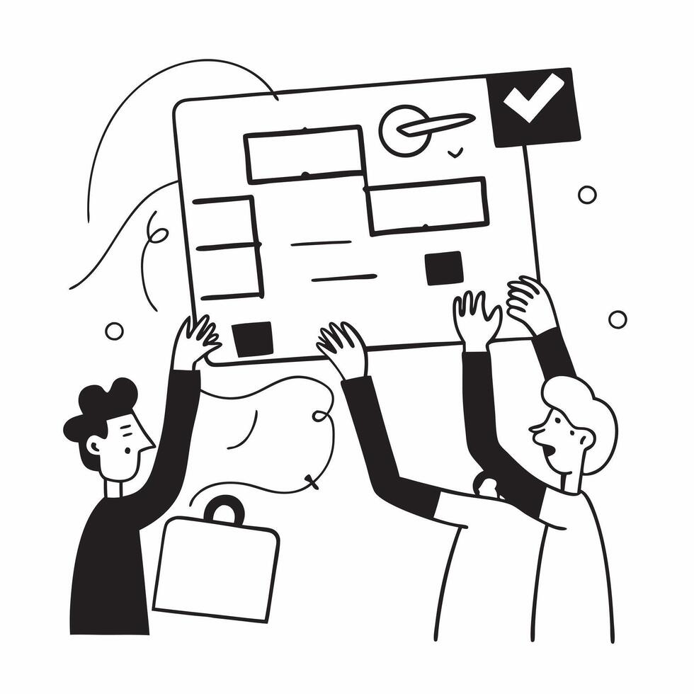 Flat design as Team members collaborating on a project plan concept as A illustration of team members collaborating on a project plan in a modern workspace using a 3 color t Dynamics Set 3 vector