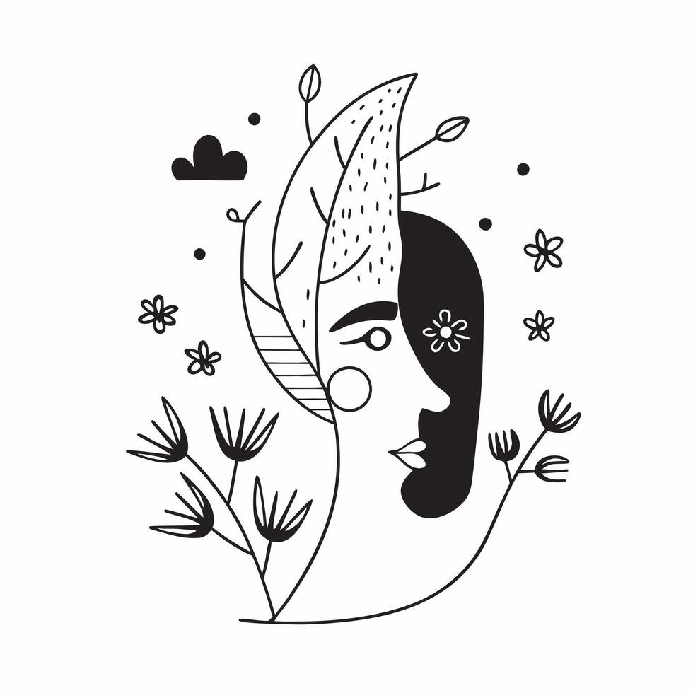 Forest walker with spring blossoms concept as A forest walkers profile blended with spring blossoms symbolizing the renewal and beauty of springtime Ideal for outdoor and nature a Dynamics vector