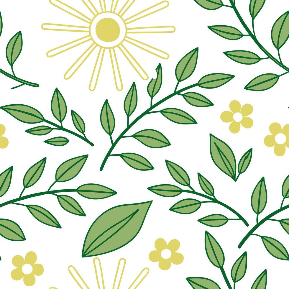 Fresh spring sunshine seamless pattern with vibrant light rays and blooming flowers for energizing spring visuals concept as Energizing spring sunshine pattern with vibrant rays an Dynamics vector
