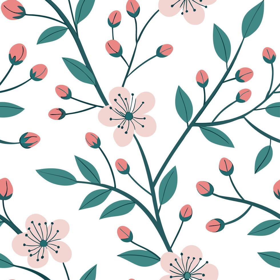 Fresh spring floral seamless pattern with lively blooms and soft white balance for cheerful spring projects concept as Lively floral pattern with blooming flowers and soft white ba Dynamics Set 2 vector