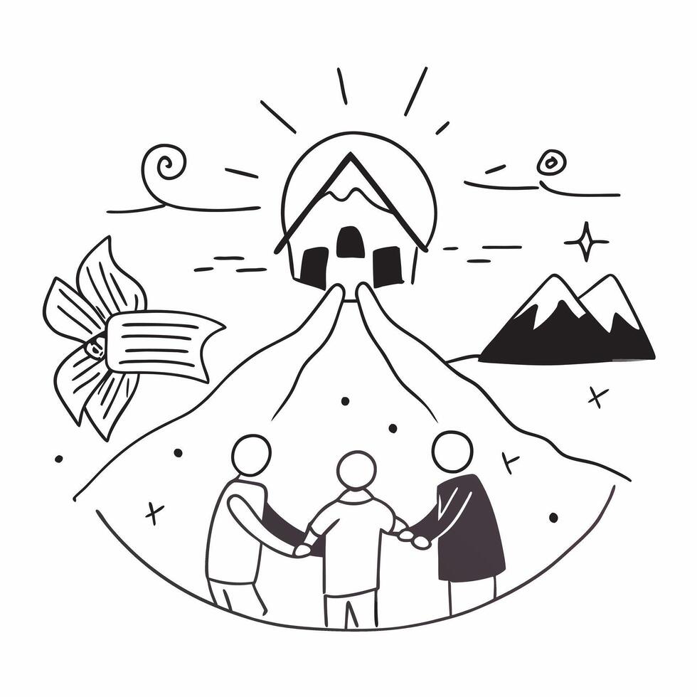 Friends reuniting at a mountain resort concept as Friends reuniting blended with a mountain resort symbolizing the adventure and joy of reuniting at a scenic location Ideal for tr Dynamics vector