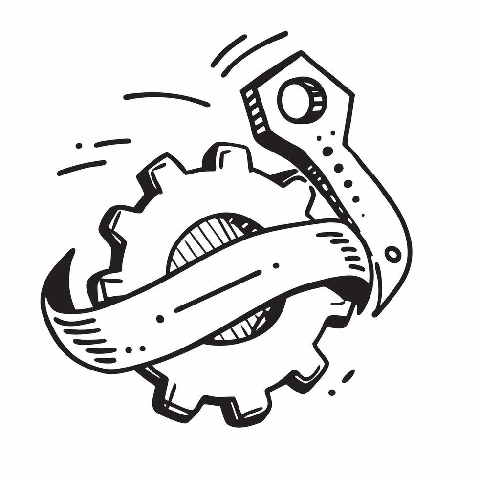 Gear and Wrench with Mechanics Wording concept as A detailed illustration of a gear and a wrench symbolizing mechanics and engineering The word Mechanics is prominently displayed Dynamics vector